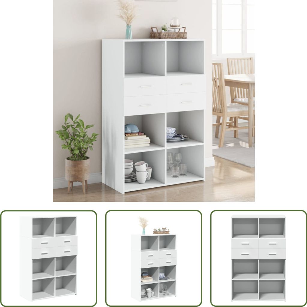 The Living Store Highboard Weiß 80x42,5x124 cm Holzwerkstoff