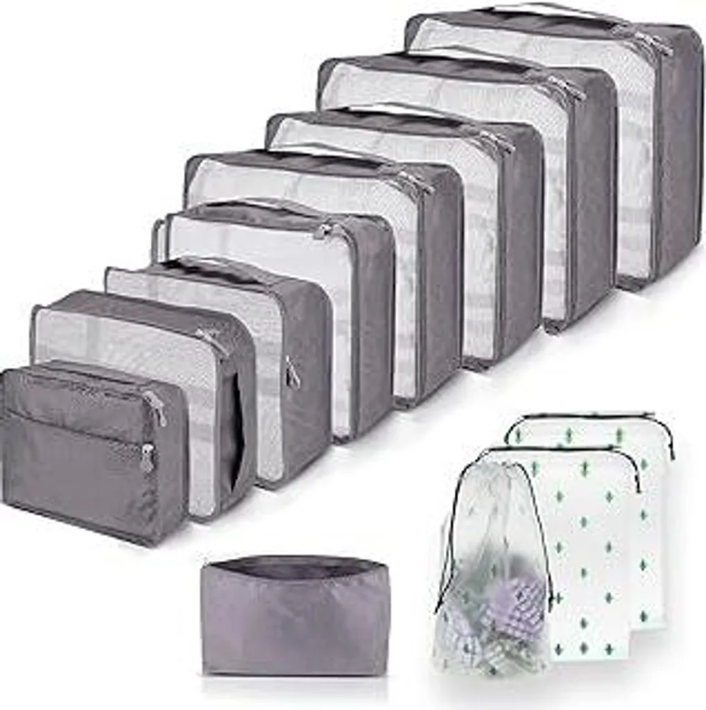 Packing Cubes Set 12: Sistema Organizzazione Bagaglio Grigio High-End