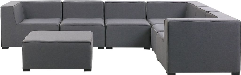 BELIANI Lounge Set Grau Polsterbezug Modular 7-teilig Linksseitig Ecksofa mit Ottomane Outdoor u. Indoor für 7 Personen Garten Terrasse Wintergarten