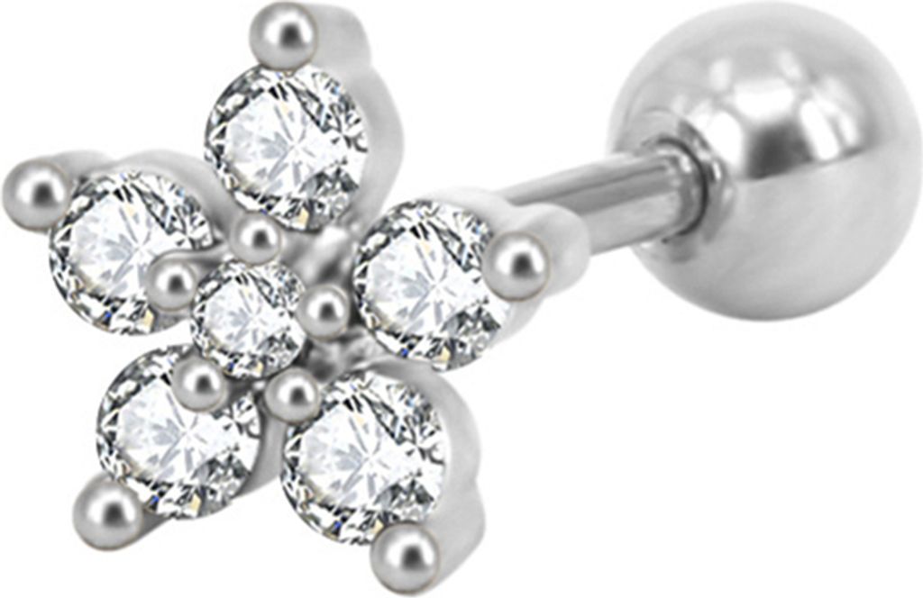 1 Stück Damen Zirkonia Blume Ohrstecker Ohrring Piercing Knorpel Schmuck Geschenk-Weiße Stahlfarbe