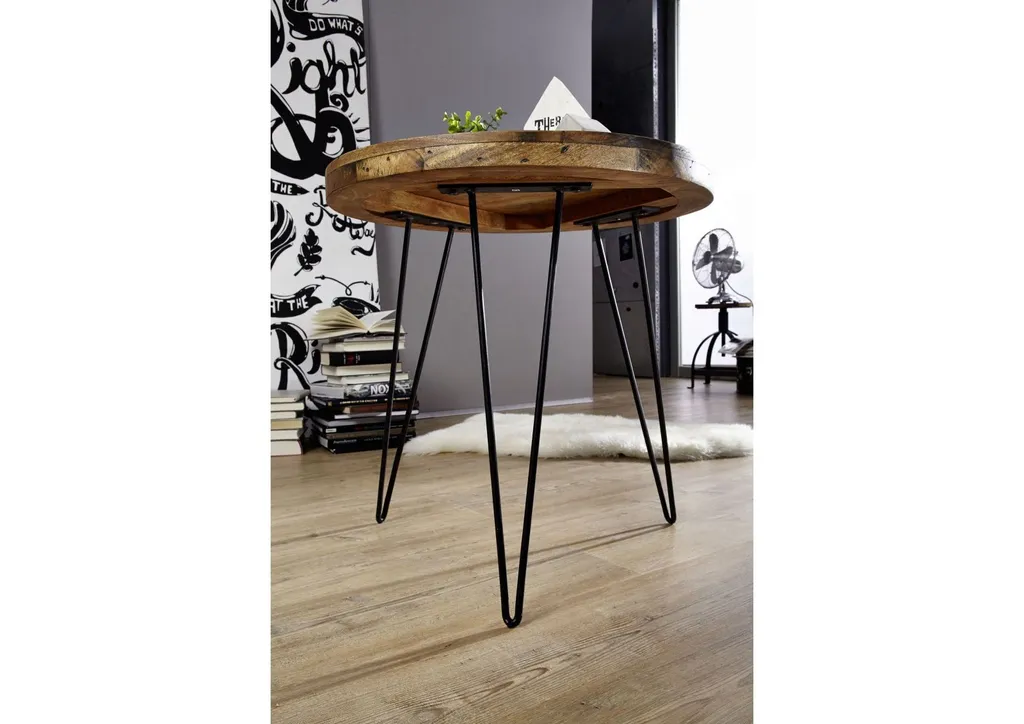 MASSIVMOEBEL24 Table basse 60x60 Bois de récupération RAILWAY #109 - 3