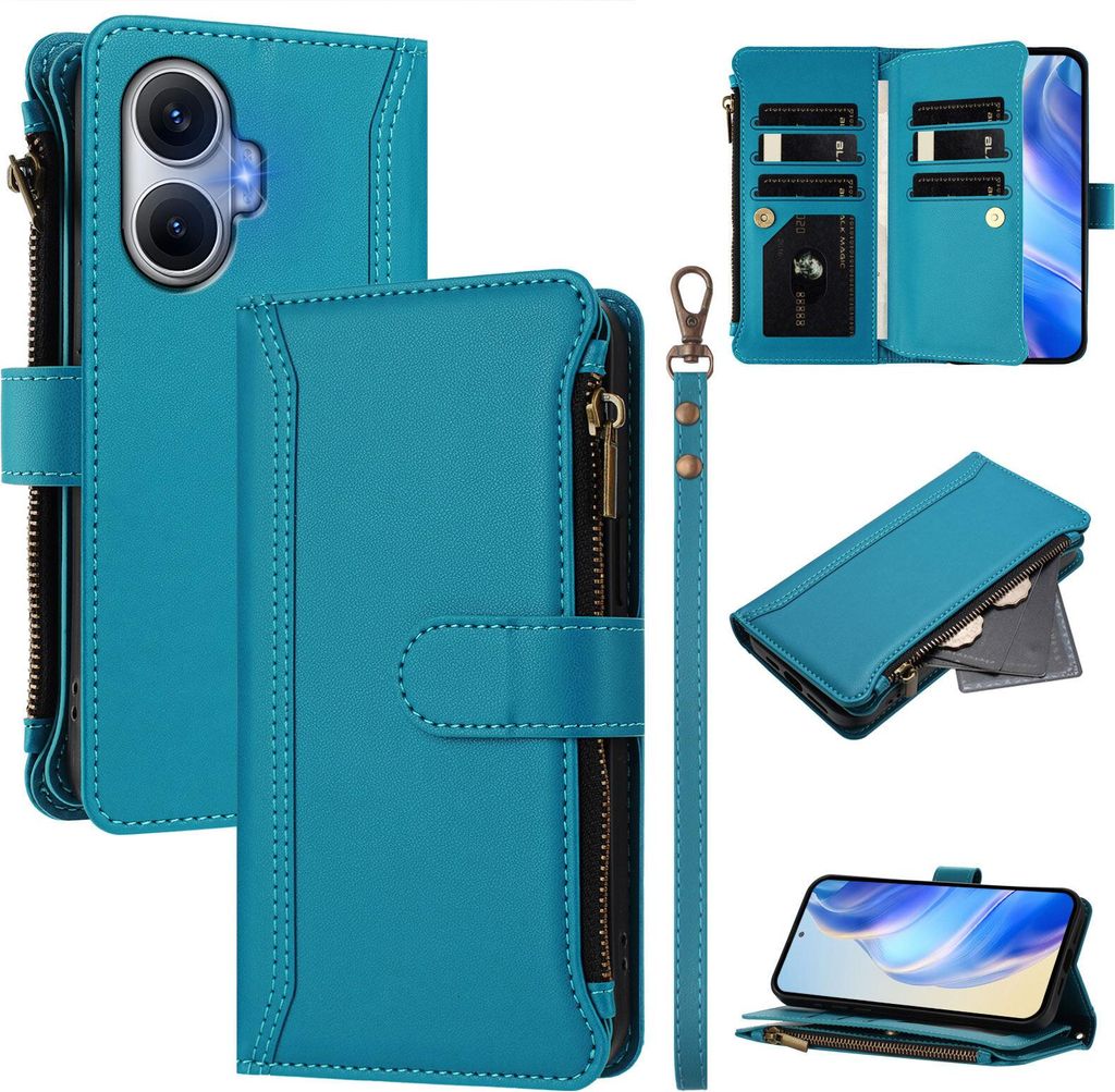 Handyhülle für Xiaomi Redmi Turbo 4 Pro Reißverschluss Geldbörse Kunstleder Klapphülle mit Kartensteckplatz, Ständer, Handschlaufe Blau