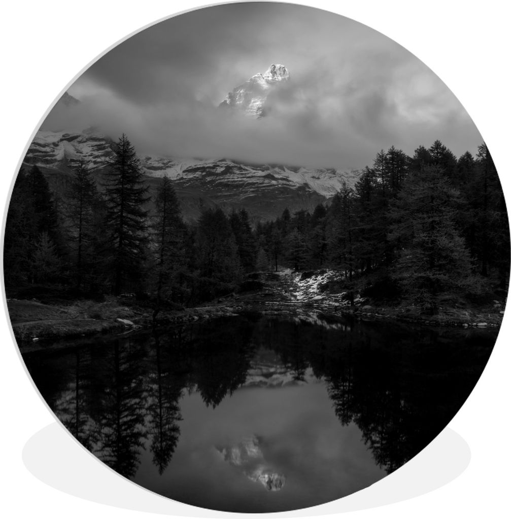 MuchoWow Rundes Wandbild - Runde Bilder Matterhorn hinter Nebel in der Schweiz - schwarz und weiß Ø 90 cm Kreis Wanddekoration Kunststoff - Wan...