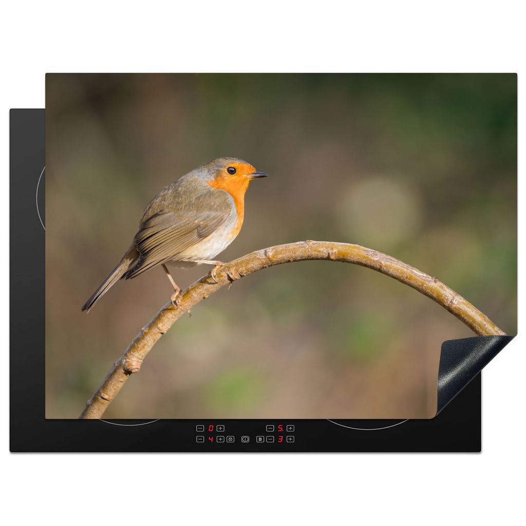 KitchenYeah Herdabdeckplatte Rotkehlchen - Vogel - Natur , 70x52cm, Küche Deko, Glaskeramikkochfeld Herdabdeckung, Abdeckplatte fùr Kochfeld