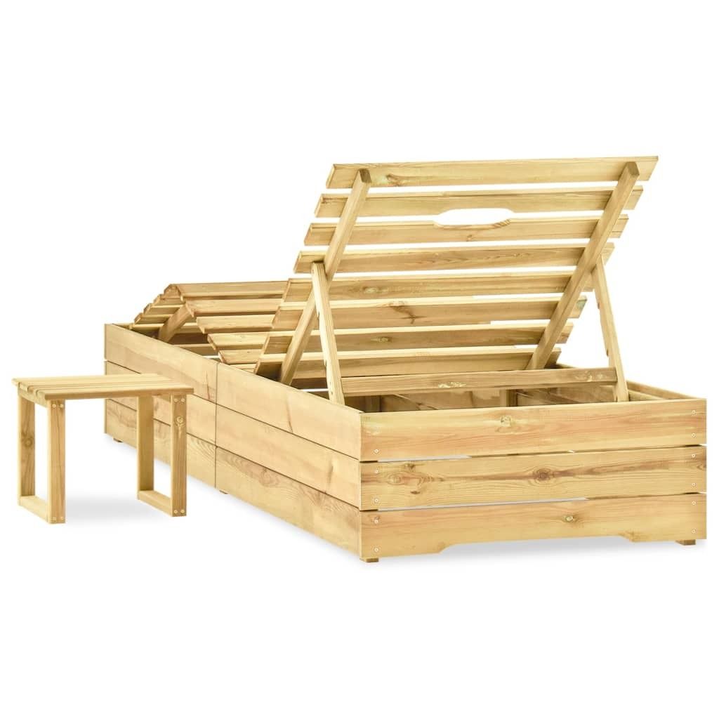 Möbel Sonnenliege HOMMIE - Gartenliege - Gartenmöbel - mit Tisch Grün Imprägniertes Kiefernholz - 198x90x(30-75) cm Top2387823