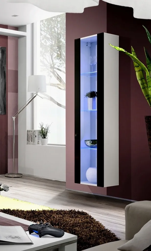 Vitrine Salon FREYA Blanc Noir - Idéal pour Collection et Vaisselle