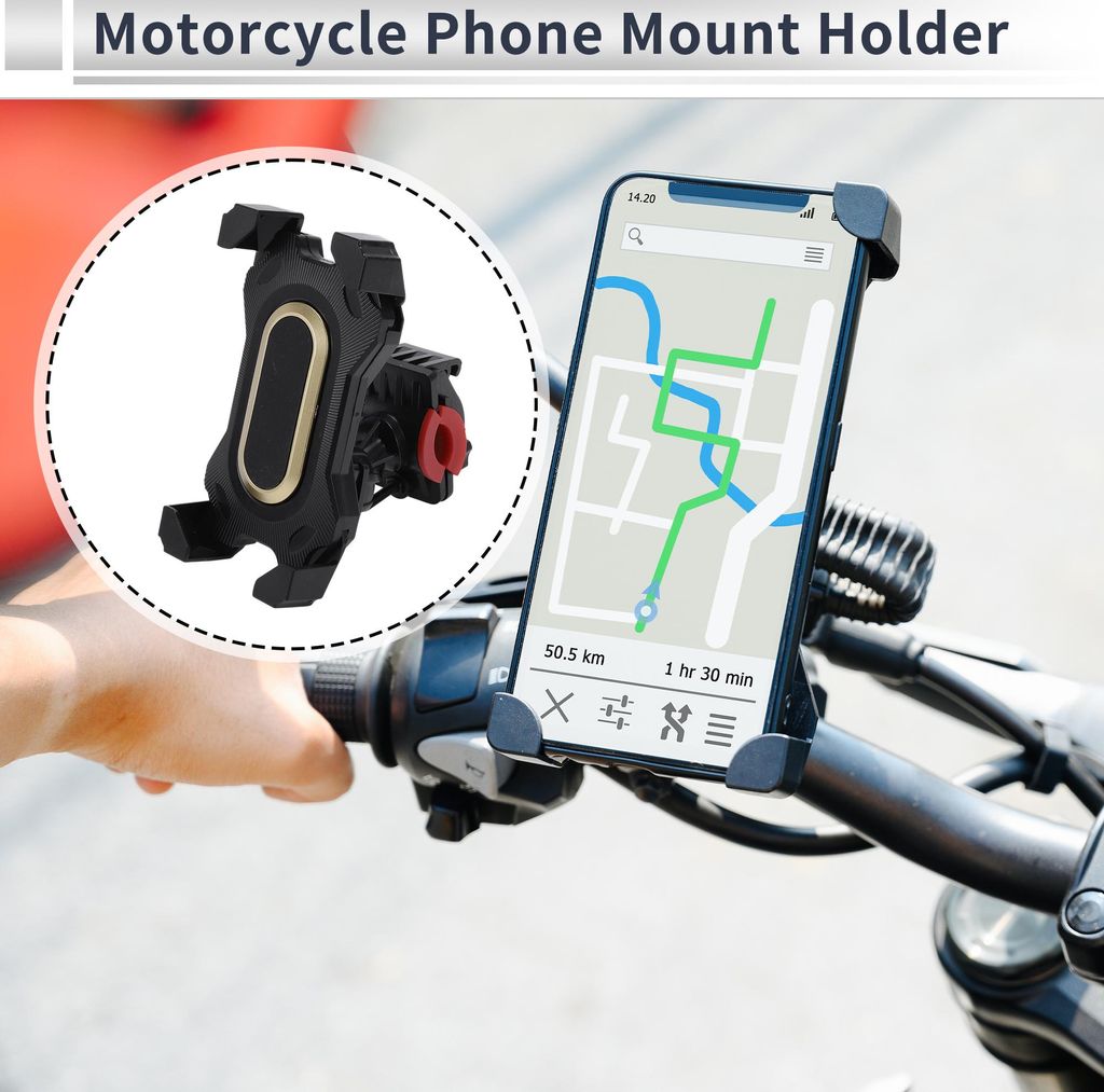 Motorrad Handyhalter ABS Metall Handyhalterung für Lenker Halterung passt für 4.7-7.2" Smartphones Schwarz Goldton