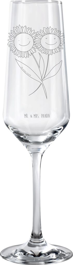 Mr. & Mrs. Panda Glas Blume Sonnenblume - Transparent - Geschenk, Lieblingsmensch, Sonnenblumen, Sektglas graviert, Trinkglas, Sektflöte, Vertraue...
