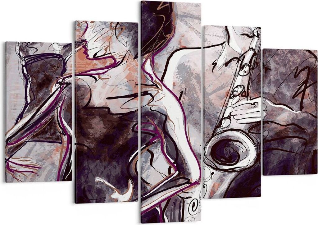 Bild auf Leinwand - Leinwandbild - Jazz Musik Musiker - 150x100cm - Wand Bild - Wanddeko - Leinwanddruck - Bilder - Kunstdruck - Wanddekoration - L...
