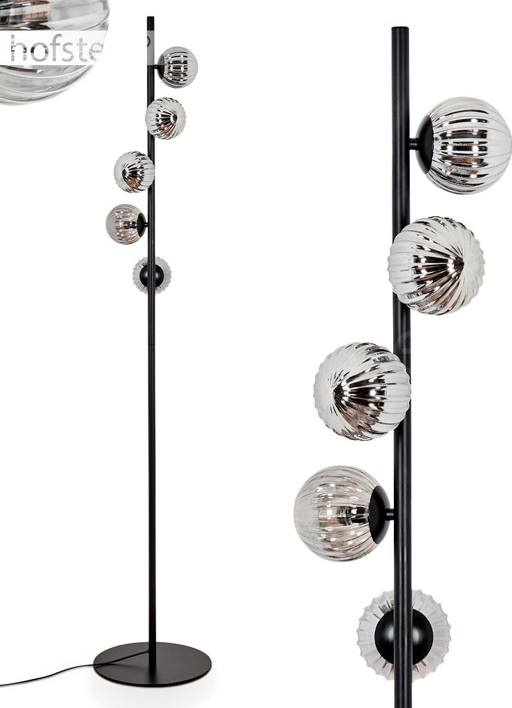 Garaguso Stehlampe aus Metall/Riffelglas in Schwarz/Rauchfarben