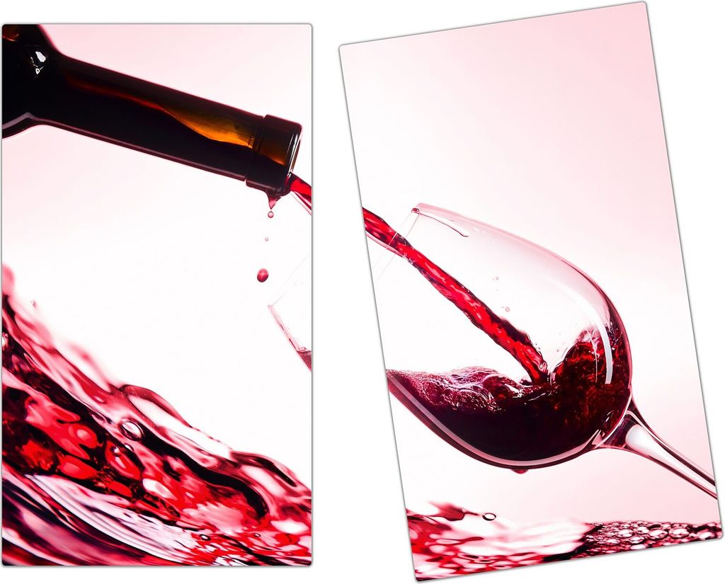 Spritzschutz Herdabdeckplatte Schneidebrett aus Glas Flasche Rotwein 2-Teilig (60x52cm)