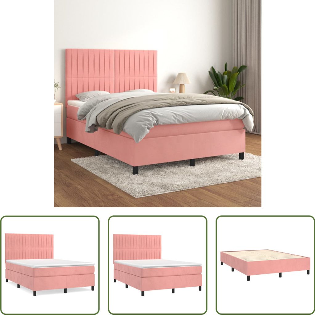 The Living Store Boxspringbett mit Matratze Rosa 140x190 cm Samt