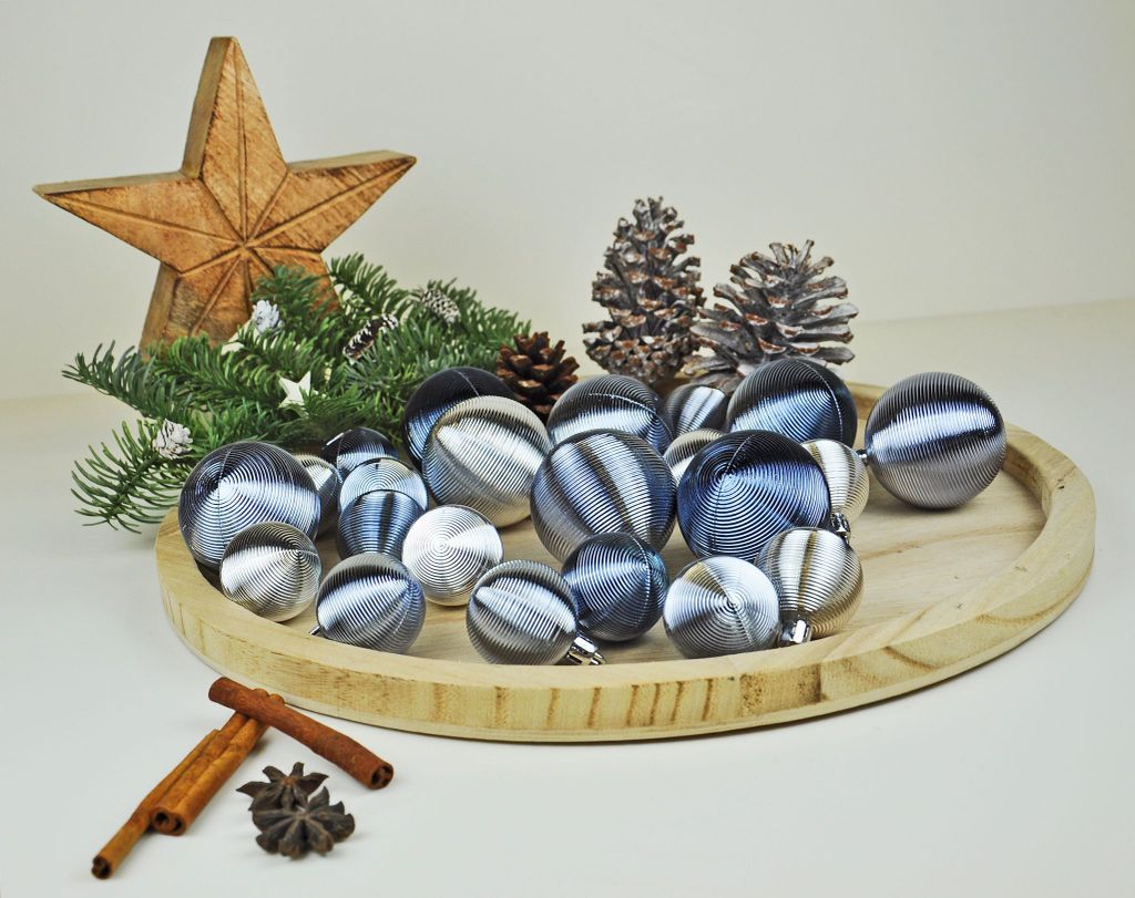 JACK by Inge 50x Kunststoff Kugeln Grau Christbaumkugeln inkl. Haken Ø 4 + 6 cm Kugel Box