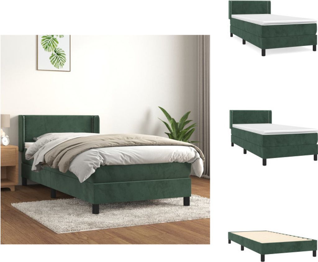 vidaXL Boxspringbett mit Matratze Dunkelgrün 100x200 cm Samt - Betten & Bettgestelle