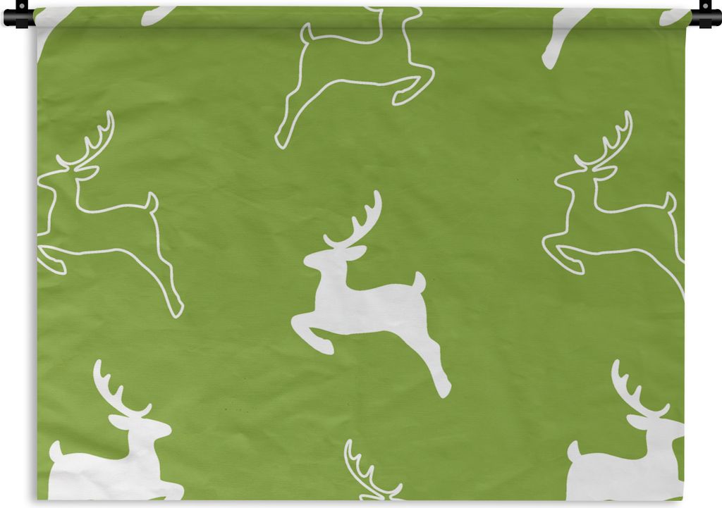 MuchoWow Wandteppich Wandbehang Hirsche - Grün - Muster 90x67.5 cm Tapisserie Dekoration Wandtuch - Fototeppich - Wand-Skulpturen