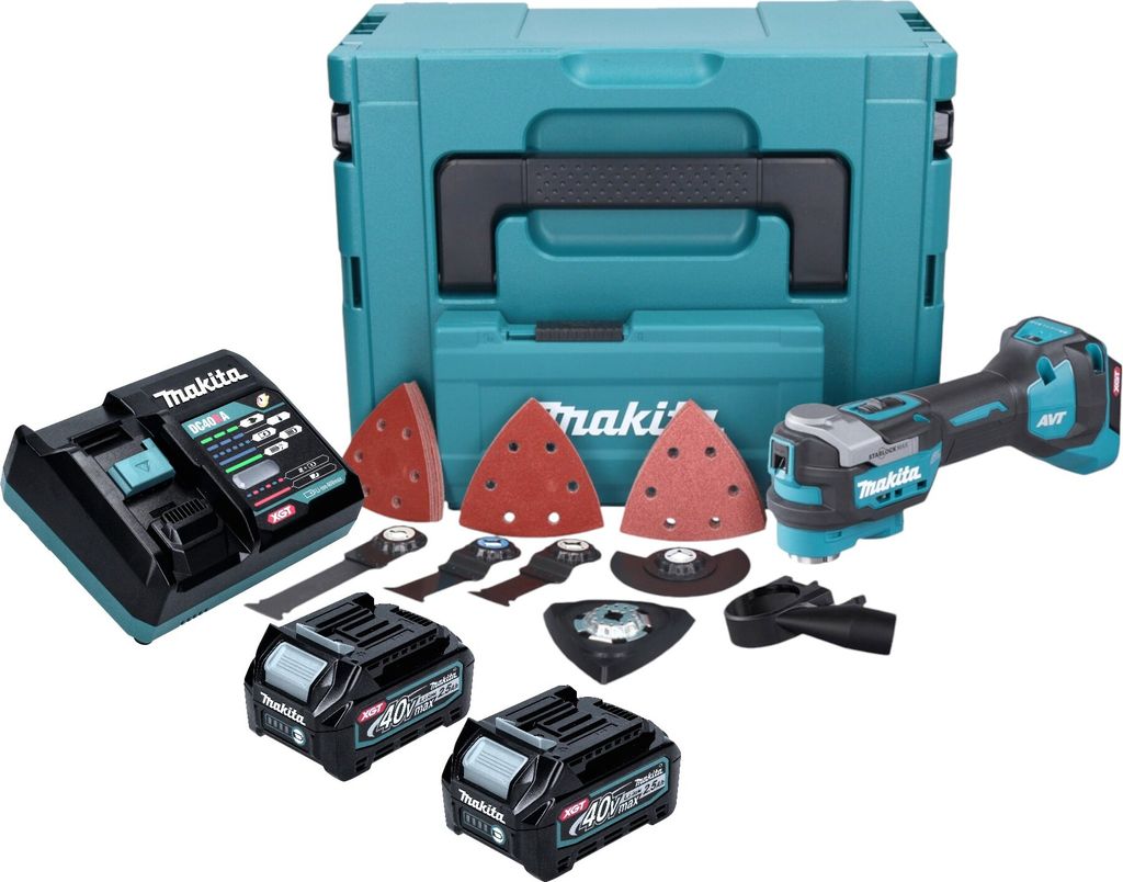 Makita TM 001 GD203 Akku Multifunktionswerkzeug 40 V max. Starlock Max Brushless + 2x Akku 2,5 Ah + 37 tlg. Zubehörset + Ladegerät + Makpac