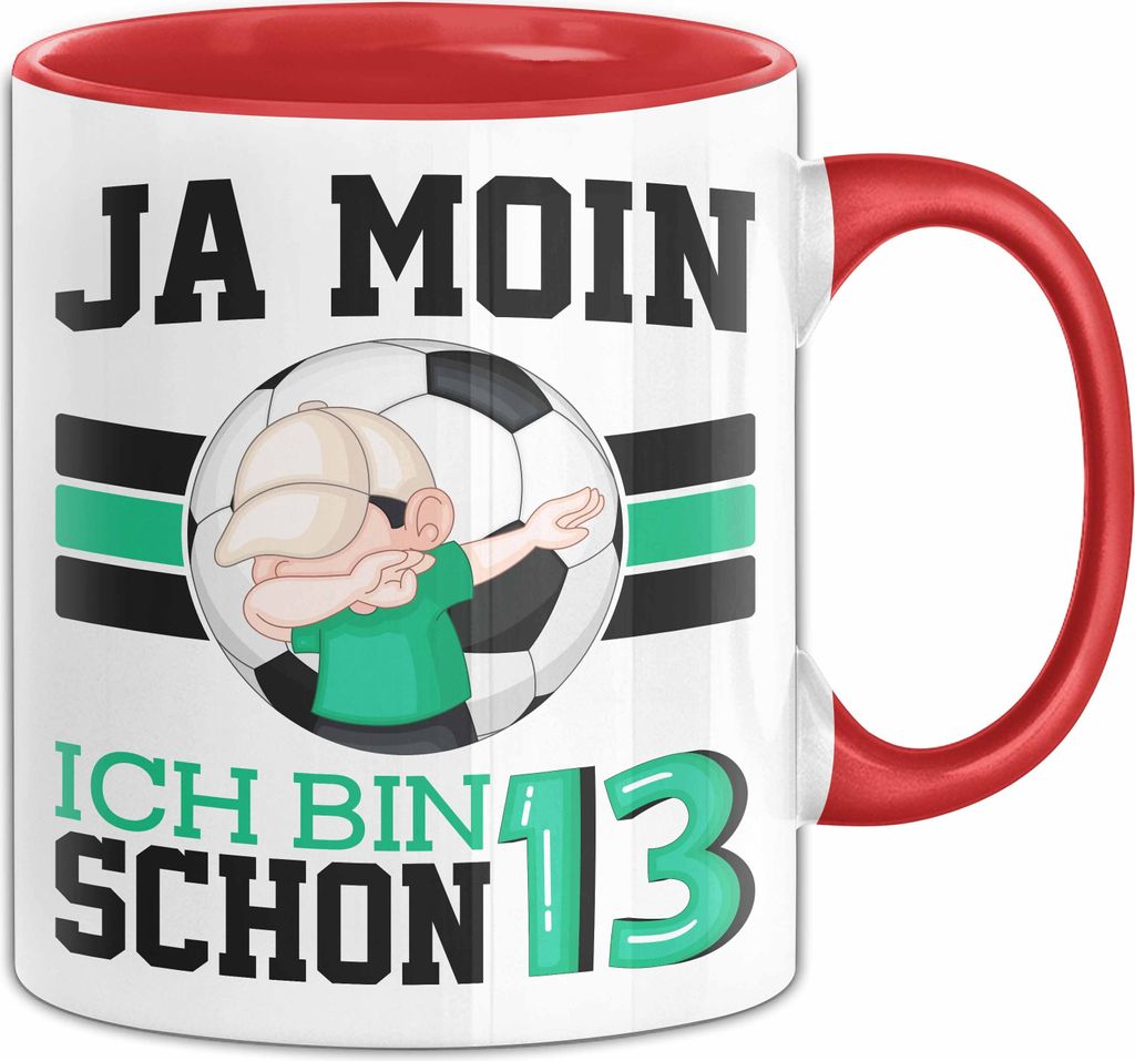 13. Geburtstag Geschenk Tasse Becher Junge Geburtstagsgeschenk Ja Moin Ich Bin Schon 13 Teenager (Rot)