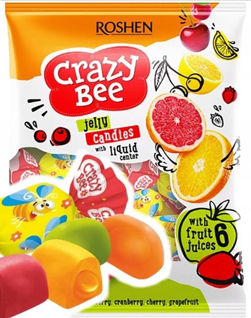 A bag of Roshen Crazy Bee jelly candies with fruit juices.