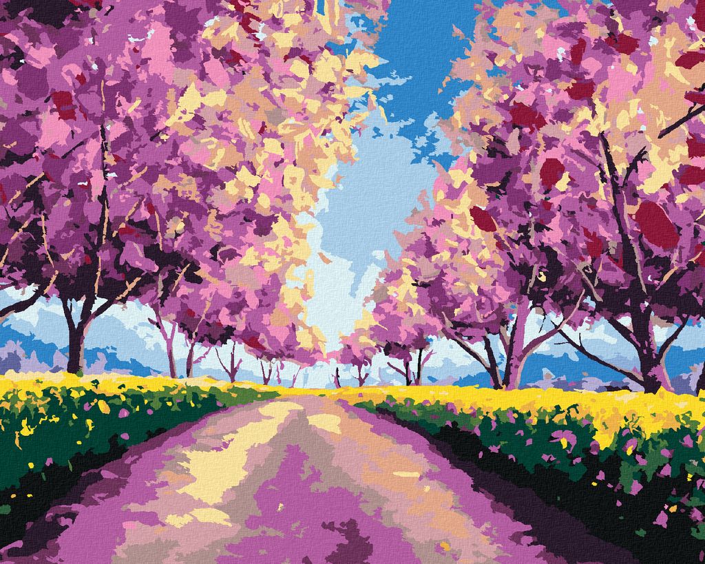 Zuty - Malen nach Zahlen - SAKURA AUF EINEM FELDWEG, 40x50 cm, mit Keilrahmen (bereits gespannt)