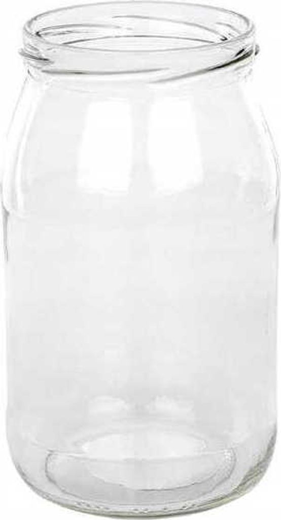 A clear glass jar on a white background.