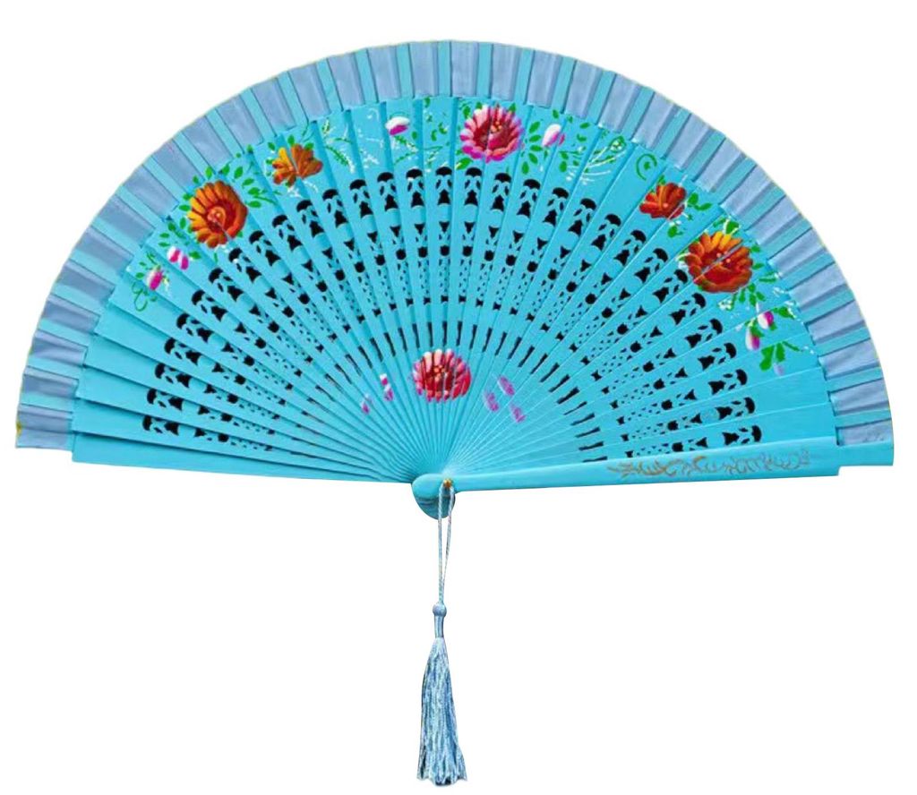 Faltfächer mit Quasten, doppelseitig, mit Blumenmuster, hohlen Holzrippen, ideal für Catwalk-Tanz, Wing Chun und andere Tanzarten. Handfächer f...