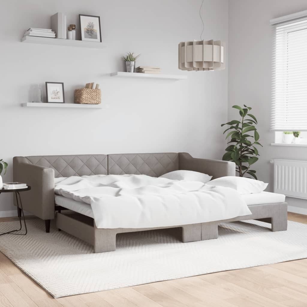 "Rabatt" Tagesbett Ausziehbar - 2-in-1-Tagesbett - Taupe 100x200 cm Stoff - Klassische Betten CC8532
