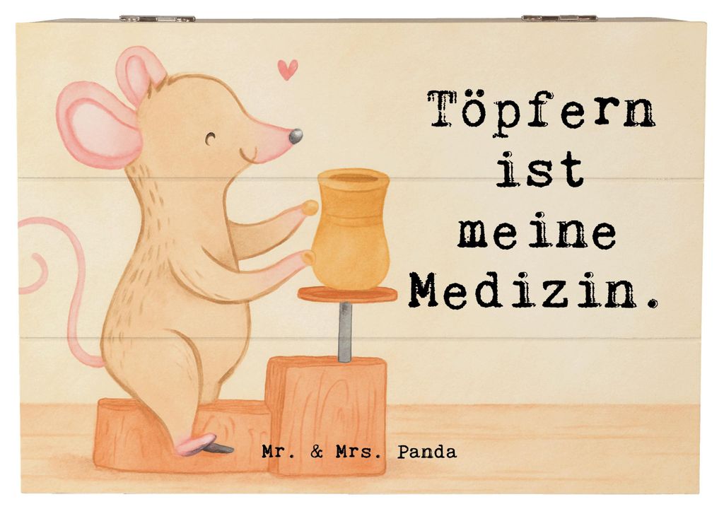 Mr. & Mrs. Panda Holzkiste Maus Töpfern Design 22 x 15 cm - Weiß - Geschenk, fotobox, Töpferkurs, Geschenkbox, Schatzkiste, schatztruhe, Töpfer...