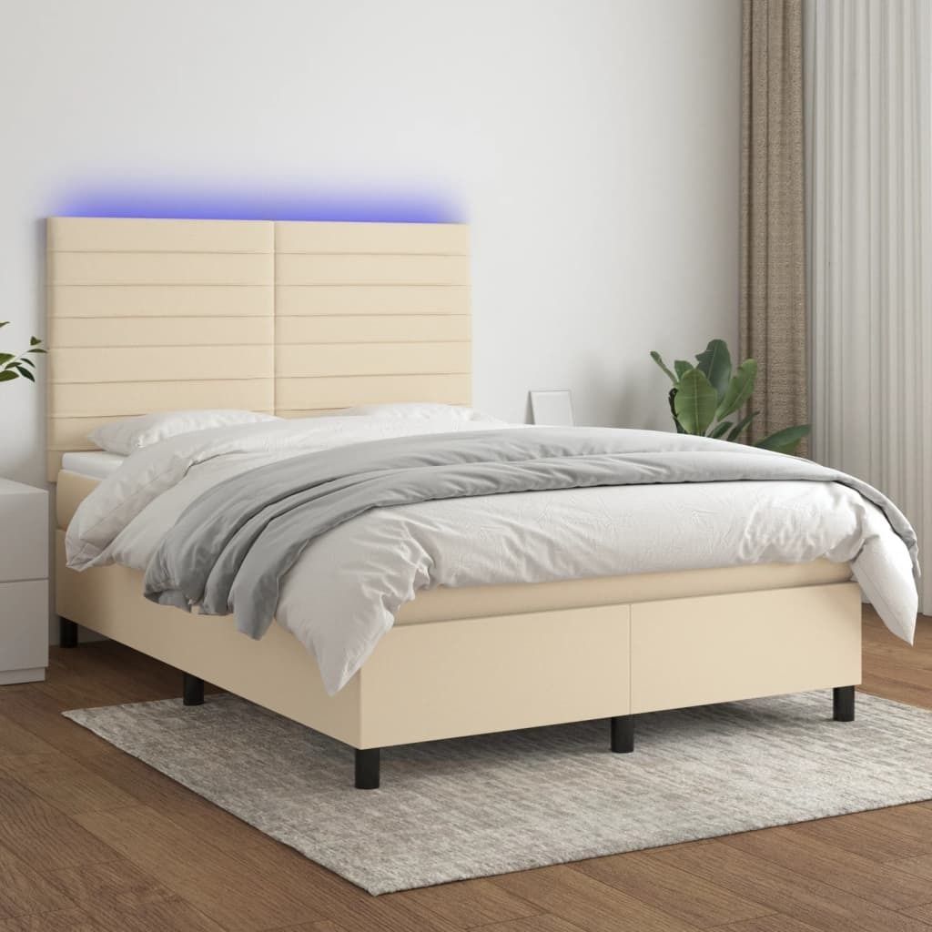 Best Möbel Bettrahmen inkl. Lattenrost - Boxspringbett mit Matratze & LED Creme 140x200 cm Stoff - Klassische Betten CL4901727 6parcel