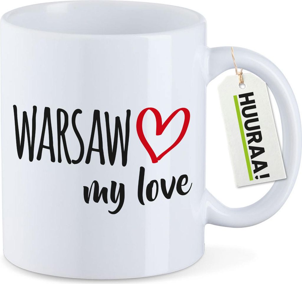 Huuraa Kaffeetasse Warsaw my love 330ml Weiß Keramik Kaffeebecher Geschenkidee