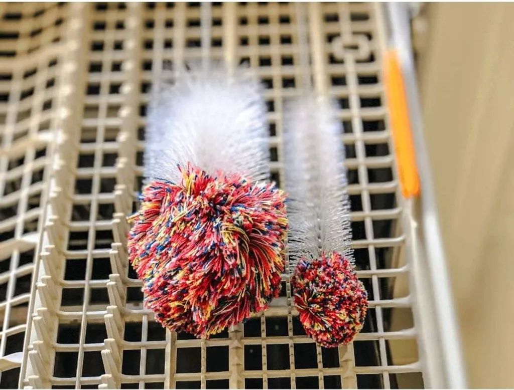 Goupillon biberon multifonction : lot de 3 brosses rouges manche long
