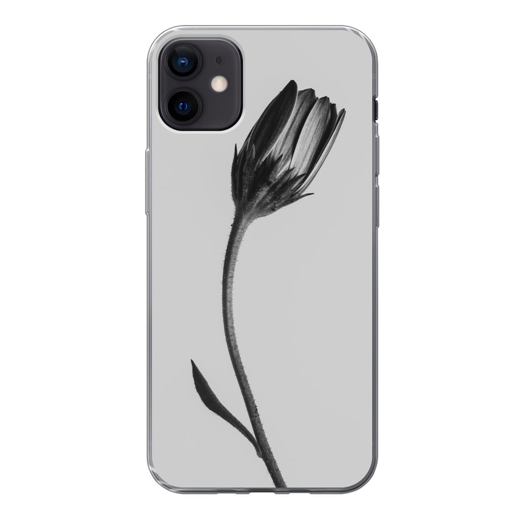 MuchoWow Handyhülle Schutzhülle Hülle für iPhone 12 mini Pflanze - Makro - Schwarz - Weiß Silikon Softcase Handy Hülle - Bild