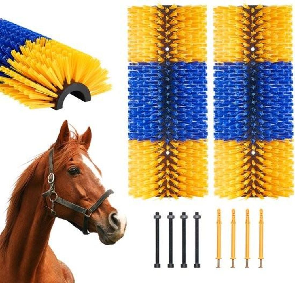 Kratzbürste für Nutztiere – 2er-Pack, 43,1 x 19,1 cm, mit 4 Schrauben, lindert Juckreiz und sorgt für Sauberkeit bei Pferden, Schweinen und Ri...