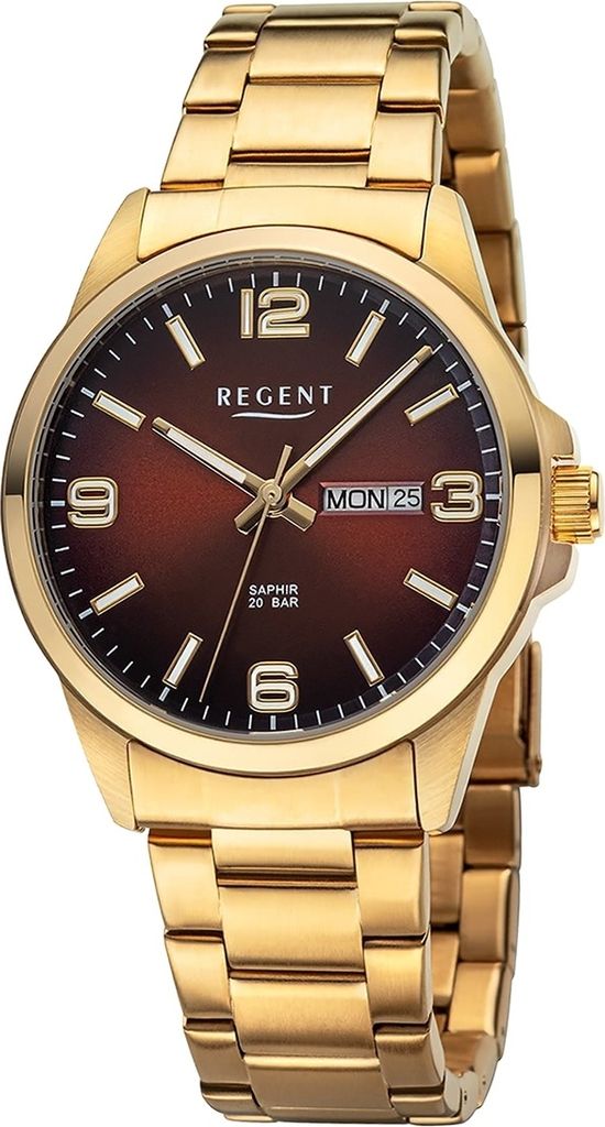 Regent Metall Herren Uhr Armbanduhr Quarz gold Metallarmband D2URF1530