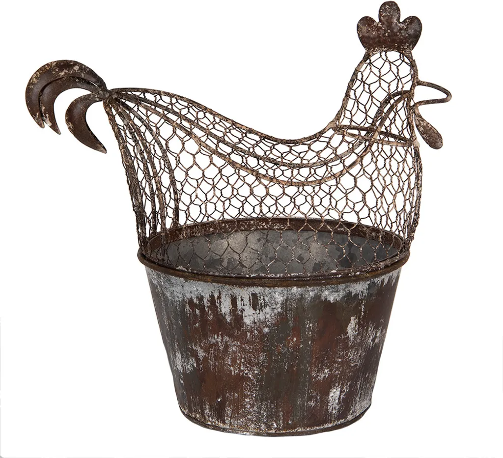 Panier design poulet métal marron gris 39x25 cm style rustique chic