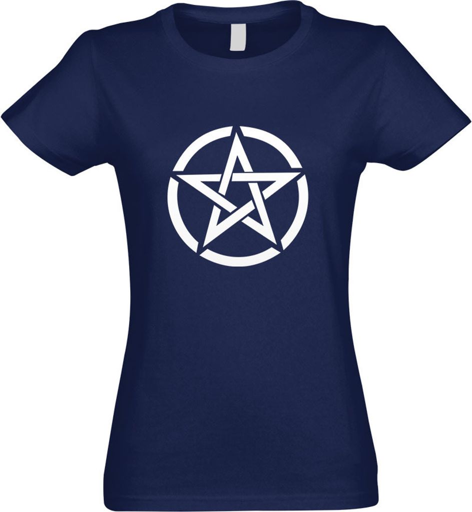 Kiwistar - T-Shirt tailliert - Damen - Navy - Pentagramm Motiv2 - mit Motiv Bedruckt - Funshirt Design - Sport - Freizeit - Damen - M