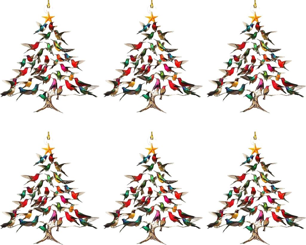 Funkelnder Kolibri-Weihnachtsschmuck, doppelseitig, buntes Design, Stapel-Kolibri-Ornament, Wintervogel, Weihnachtsdekoration