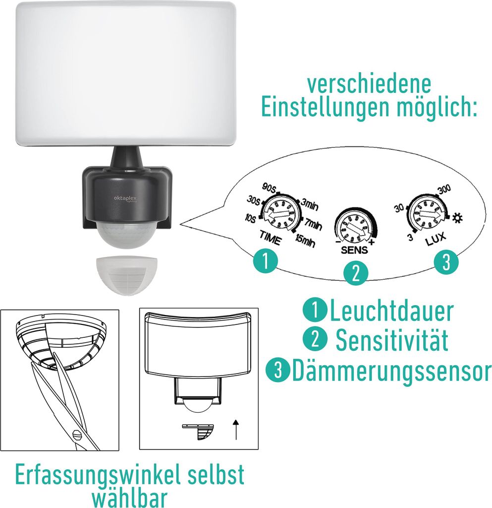 Oktaplex lighting LED Strahler mit Bewegungsmelder Außen Produktbild 4