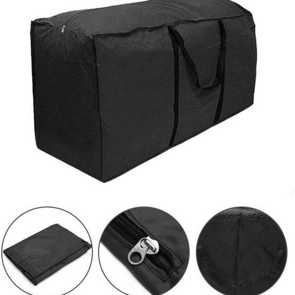 Grosser wasserdichter Gartenzitkissen-Transportertas mit Reißverschluss und Griff, schwarz (122×39×55cm)