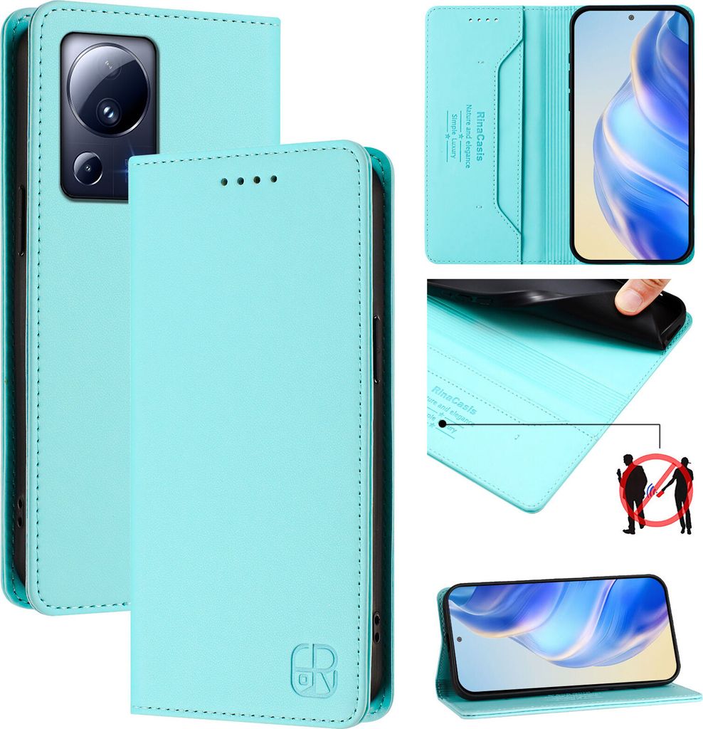 Lederhülle für Xiaomi 13 Lite/Xiaomi Civi 2 Hülle Flip Brieftasche Kartenfächern Ständer Schutzhülle Türkis