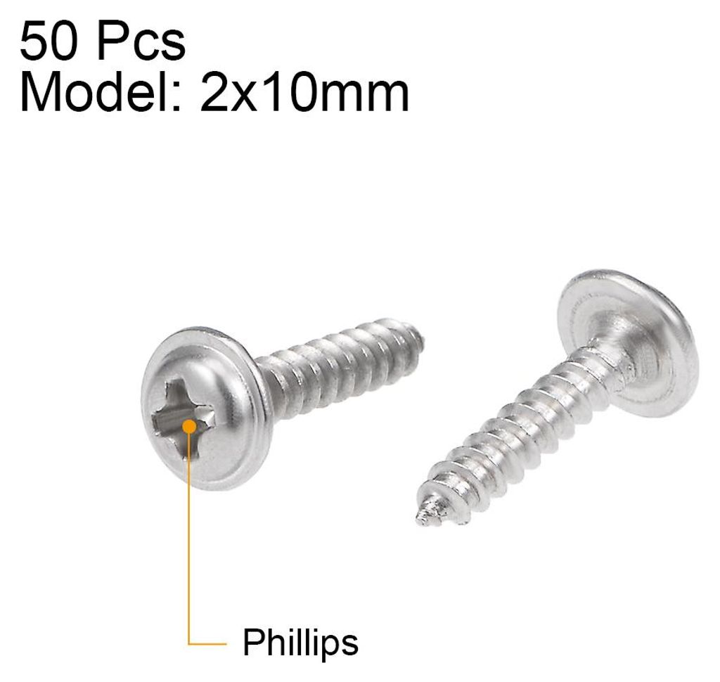 50stk. Selbstschneidend Schrauben Kreuzschlitzkopf 304 Edelstahl Anschluss Bolzen 2x10mm
