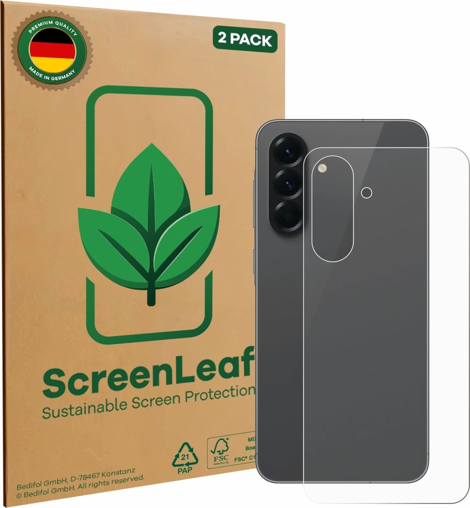 2x ScreenLeaf Schutzfolie für Samsung Galaxy A56 5G (Rückseite) nachhaltiger Displayschutz Display Schutz Folie Klar Transparent