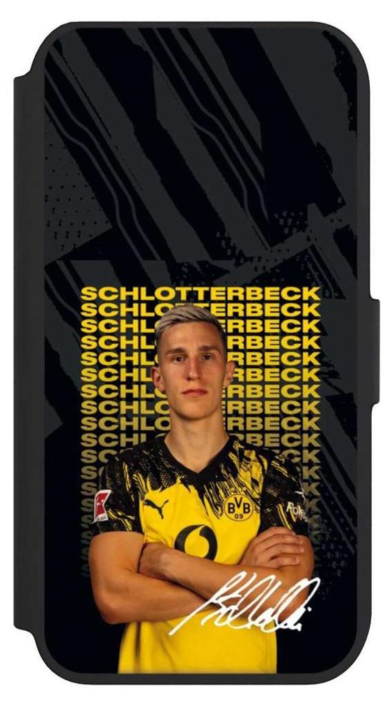 NIVOCASE Klapphülle für Apple iPhone 7 Handyhülle aus Kunst Leder NIVOflip schwarz BVB Borussia Dortmund Nico Schlotterbeck