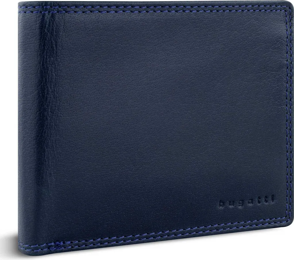 Portefeuille en cuir bleu marine bugatti Savona avec rabat porte-monnaie