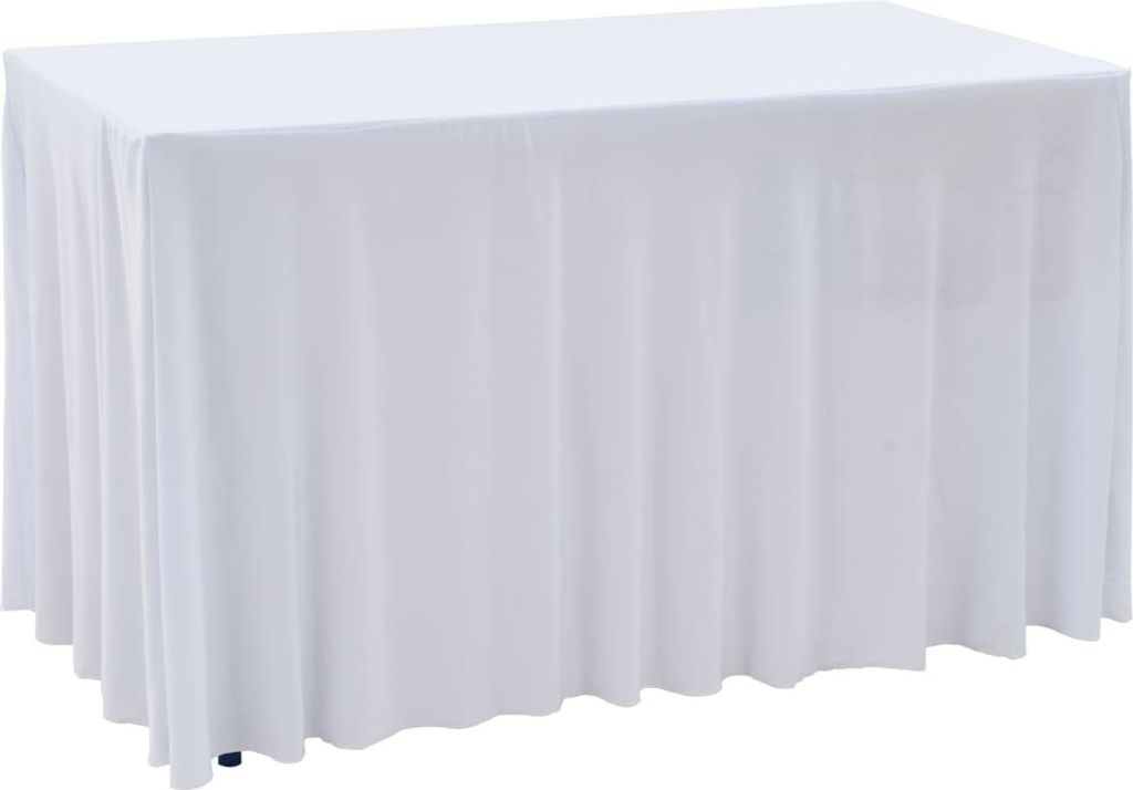 2 Stück Stretch-Tischdecken mit Rand Weiß 183 x 76 x 74 cm