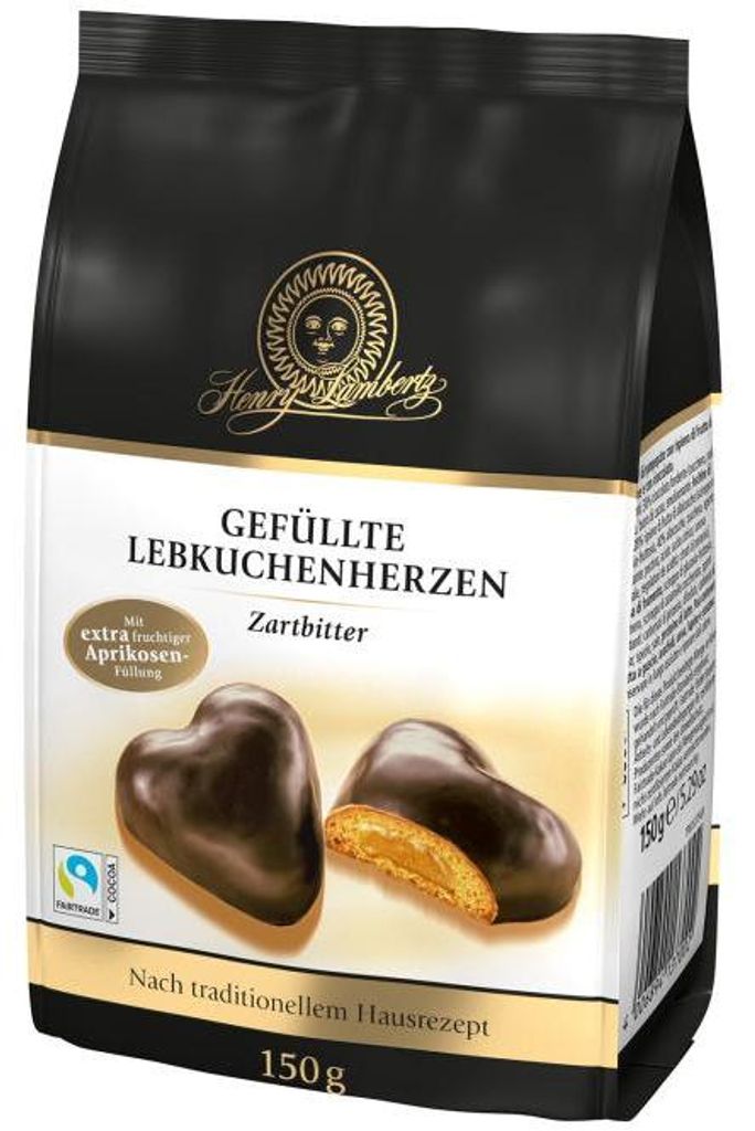 Lambertz Lebkuchen Herzen gefüllt mit Zartbitterschokolade Produktbild 