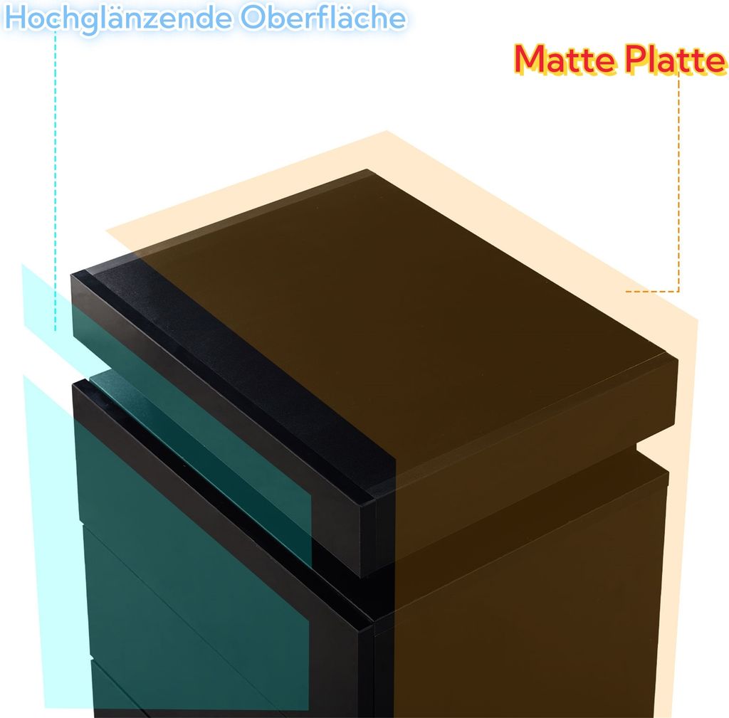 CLIPOP Nachttisch mit LED, 3 Schubladen, 1 Oberer Stauraum, Produktbild 7