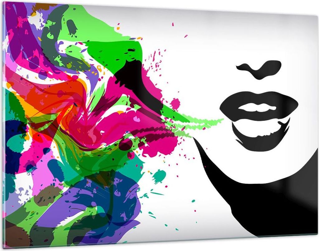 Bilder auf glas - Frau Gesicht Lippen Make-up - 120x80cm - Glasbilder - Wandbilder - Kunstdruck - zum Aufhängen bereit - Wanddekoration aus Glas -...