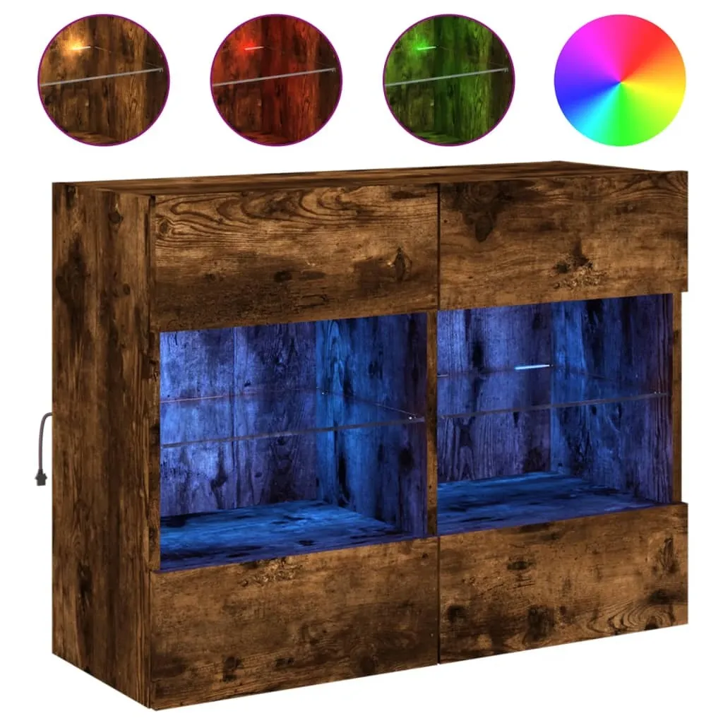 Armoire TV murale chêne fumé pour optimiser l'espace de votre petit salon