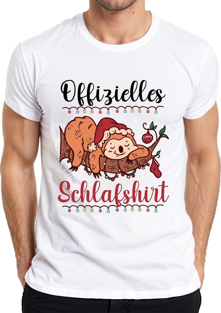 Offizielles Schlafshirt Faultier Weihnachten - Weihnachtsgeschenk Christmas Herren T-Shirt, Weiß, M
