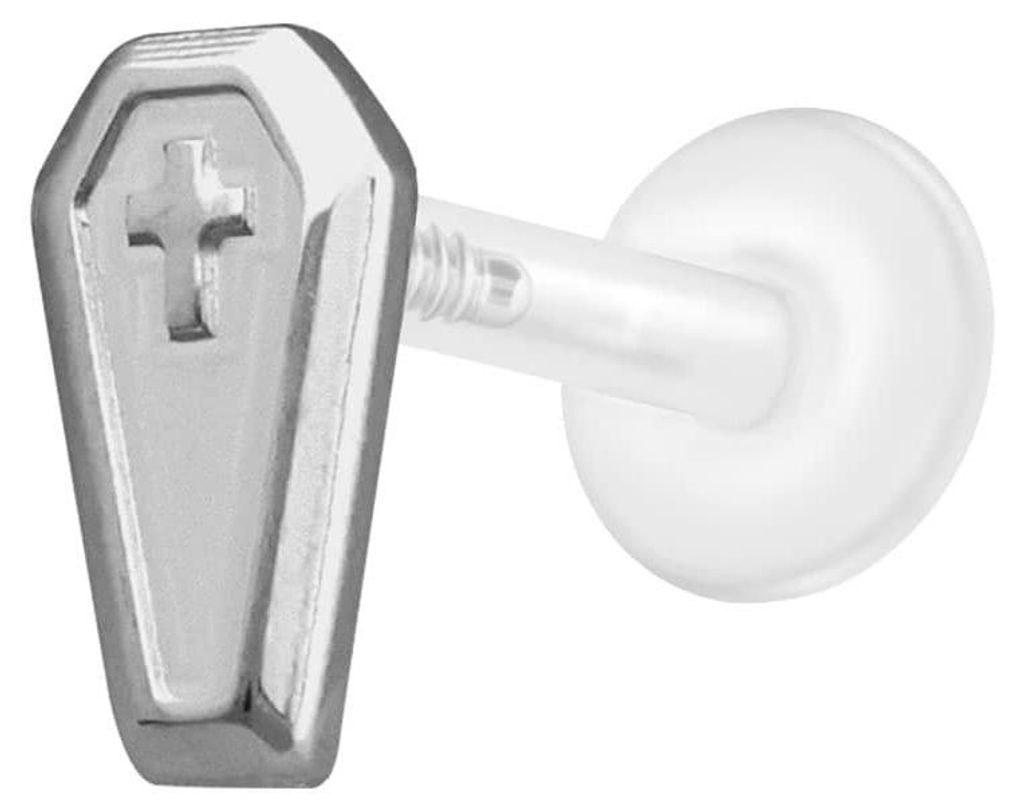 Ohrpiercing, Nasenpiercing PTFE Labret mit Innengewinde + Titan-Aufsatz SARG Silber Stablänge: 7mm | Stabstärke: 1,2mm